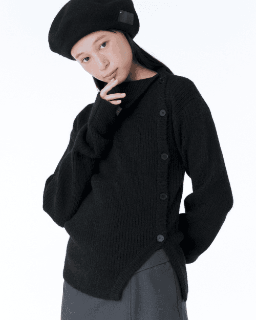 Side button knit BLACK