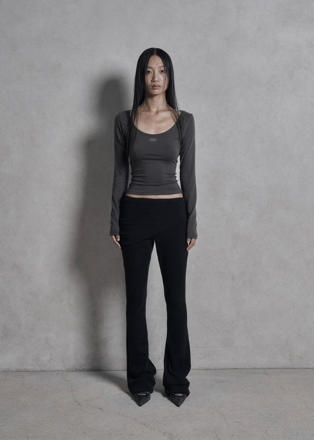 BASIC DEEP U NECK LONG SLEEVE, CHARCOAL