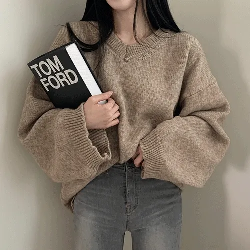 [겨울까지~쭉!] 오버핏 무지 브이넥 박시 앙고라 니트 긴팔티