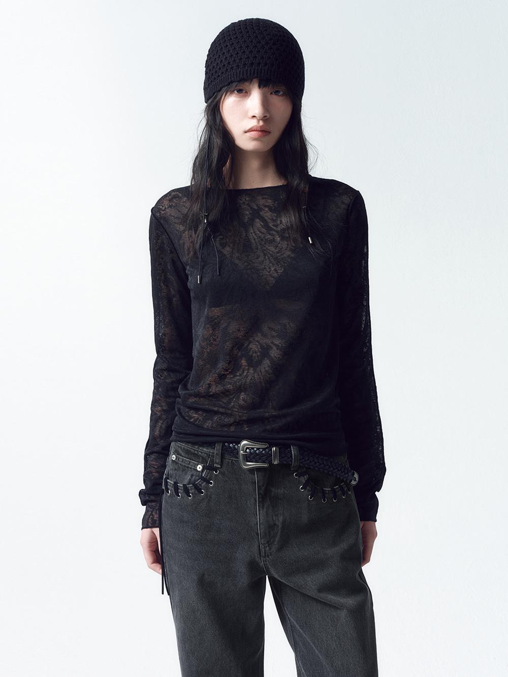 패턴 시어 롱슬리브 BLACK