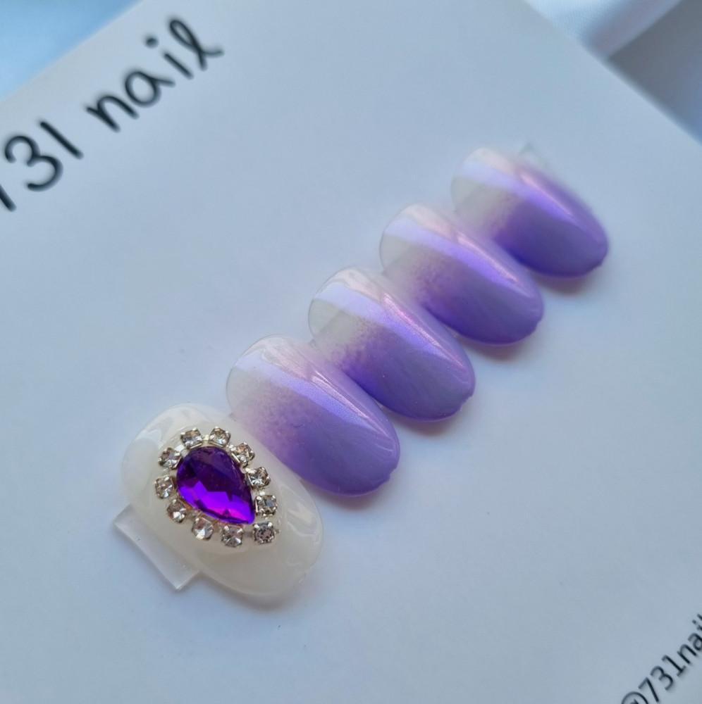 퍼플 드롭 수제 네일팁 데일리 그라데이션 네일아트 셀프네일 스톤네일