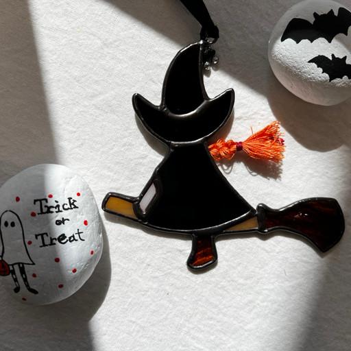 스테인드글라스 할로윈소품 빗자루마녀 썬캐쳐