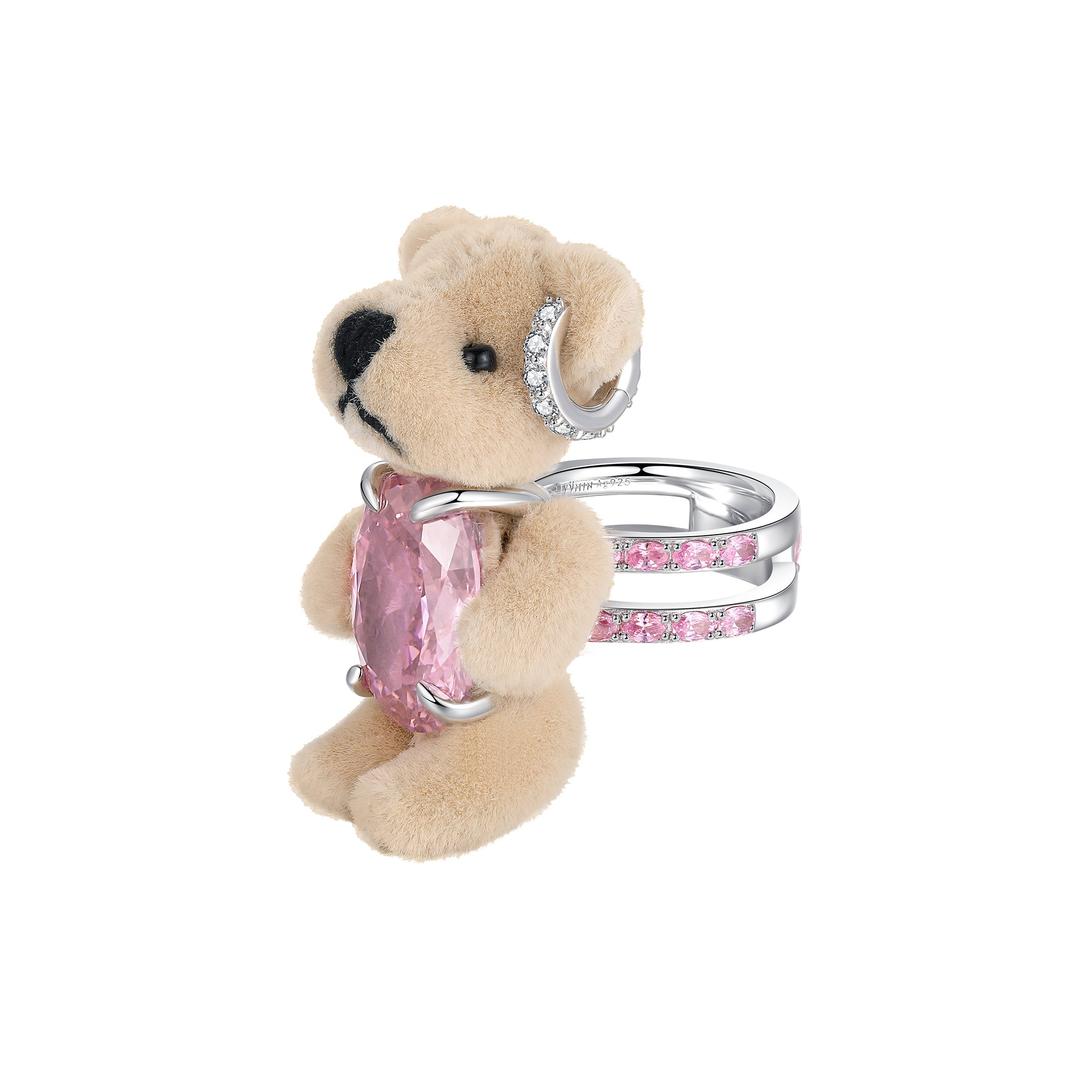 Paradise / Teddy Bear Gemstone Ring - Pink & Brown / 11