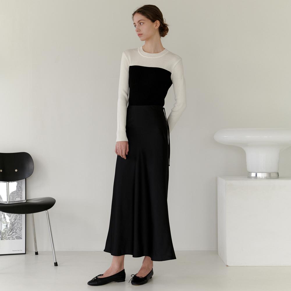SATIN LONG SKIRT_BLACK