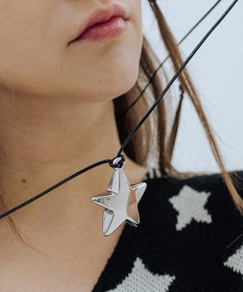 BHS207 볼드 별 진주 롱 레더 목걸이