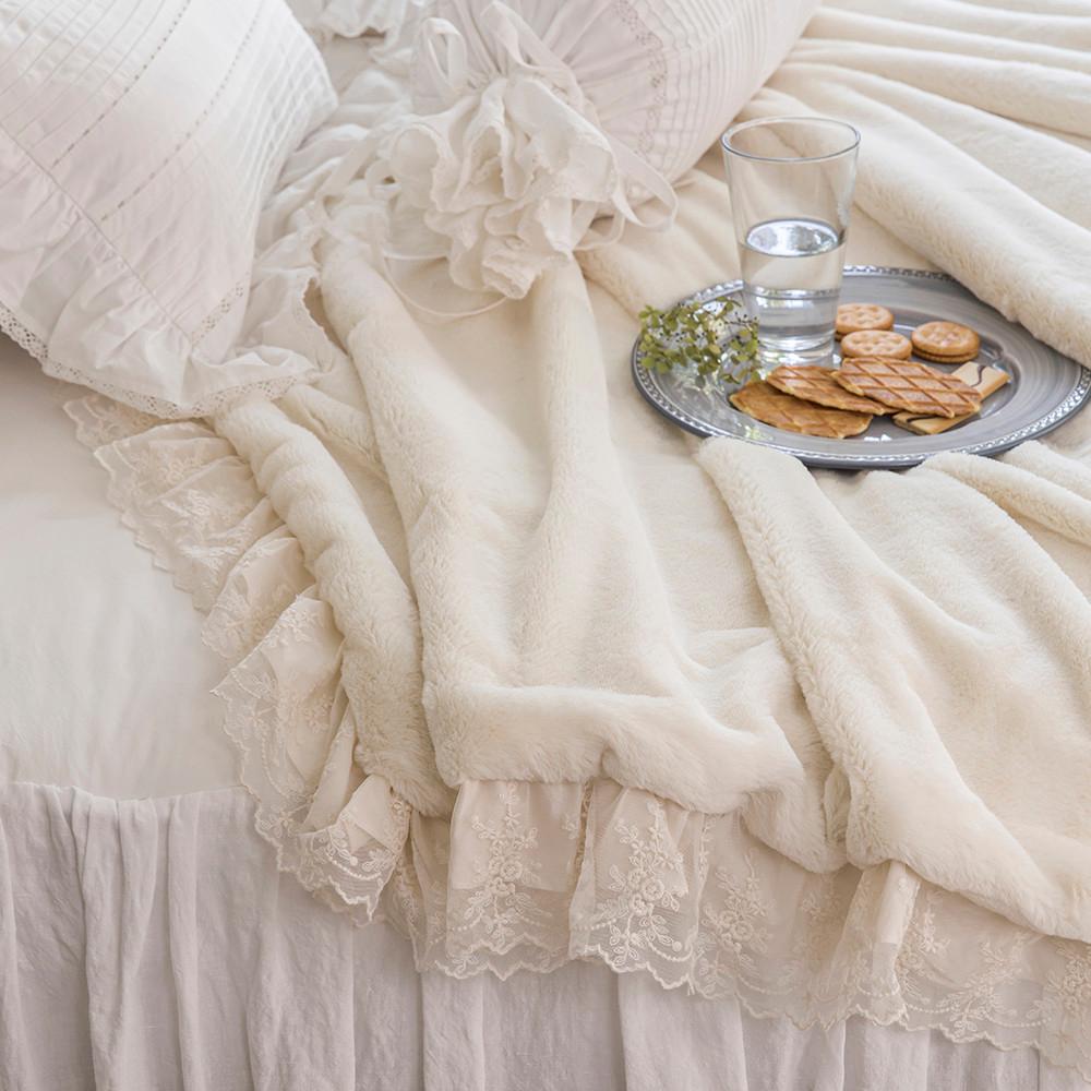 메종드파리 블랭킷 2겹무지양털 레이스, 2중 극세사 담요 (아이보리)
