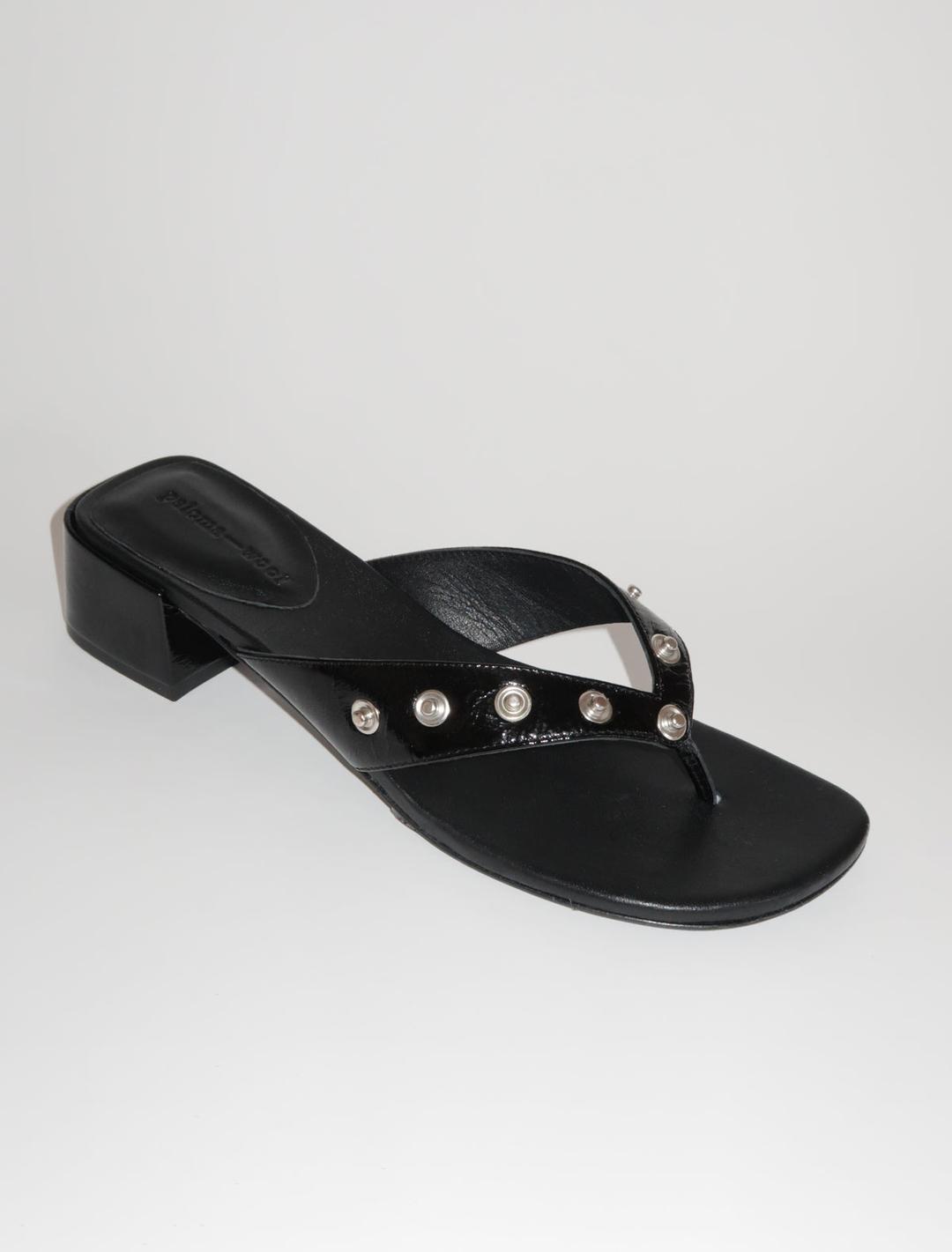 SNAPS II-Black 3cm heel thong sandal with metal studs