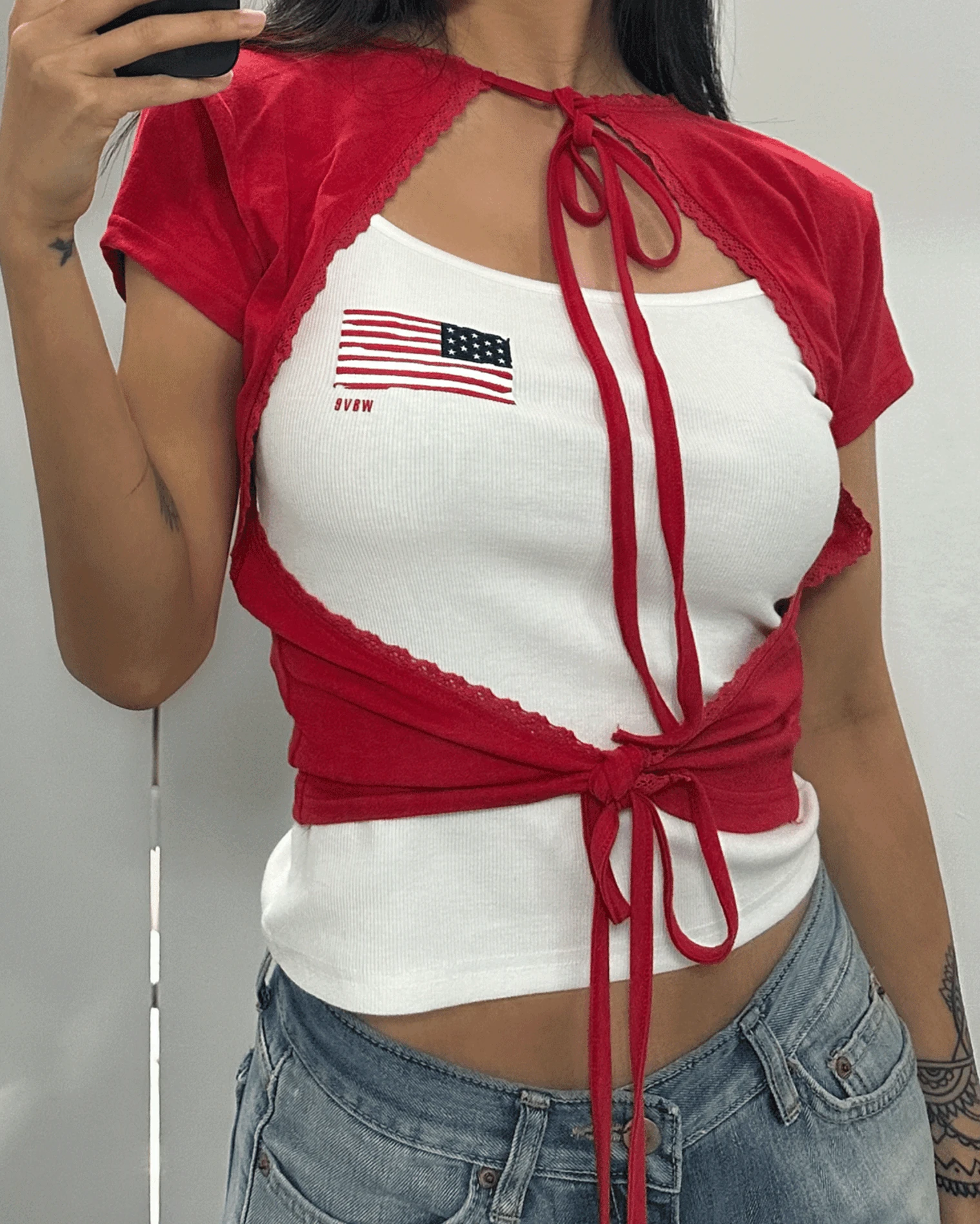 Lace Back-Tie Open Short Sleeve (4C)