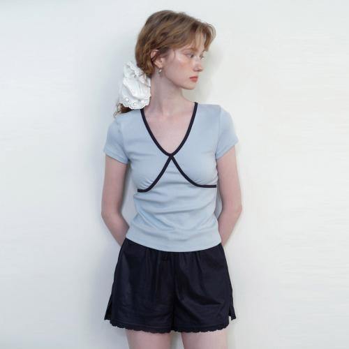 Colorblock V-Neck T-shirt (SKYBLUE)
