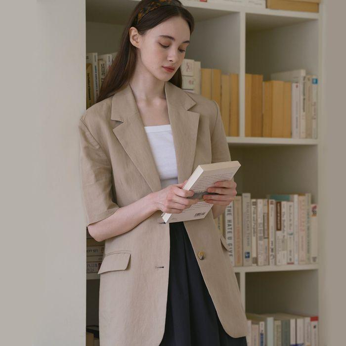 [CATHY] 4차재입고 Linen half sleeve jacket_classic beige
