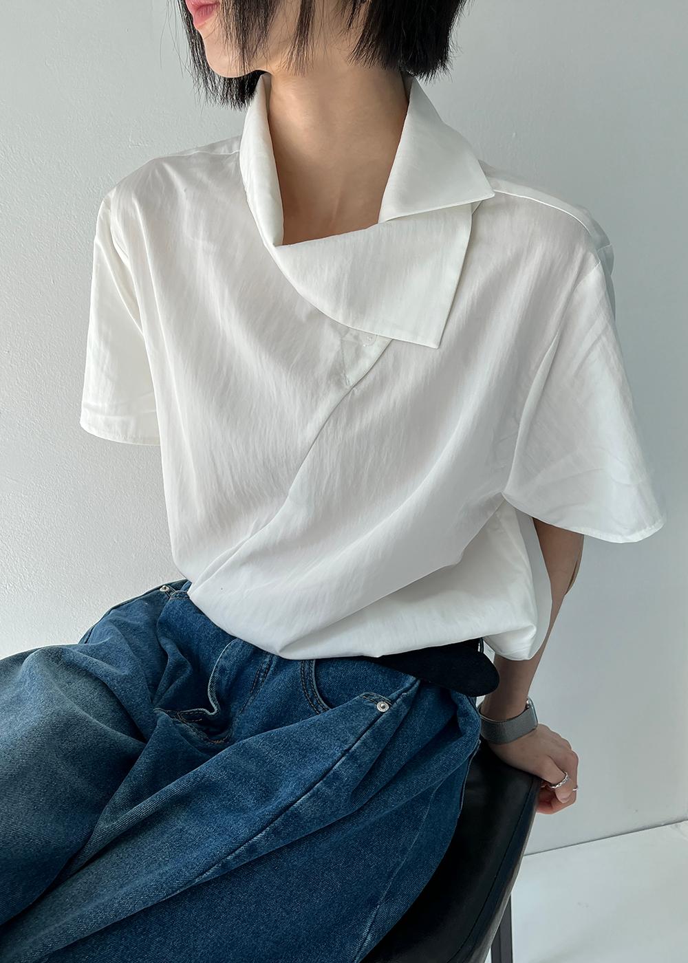 프렙 언발 카라 블라우스