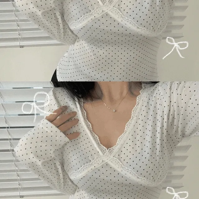 [청순섹시 데이트룩💗] 새벽 도트 레이스t