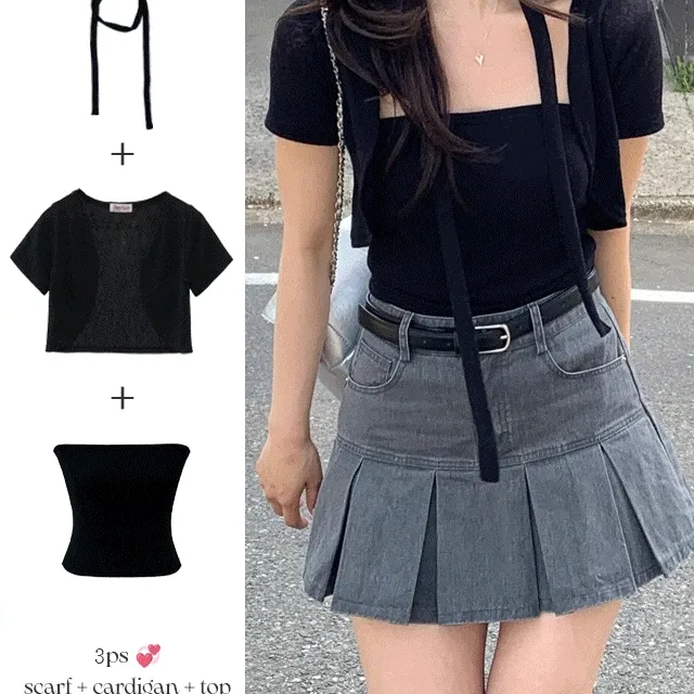 [MADE, 3pcs] 썸머 캣츠 탑 볼레로 세트 (5color)