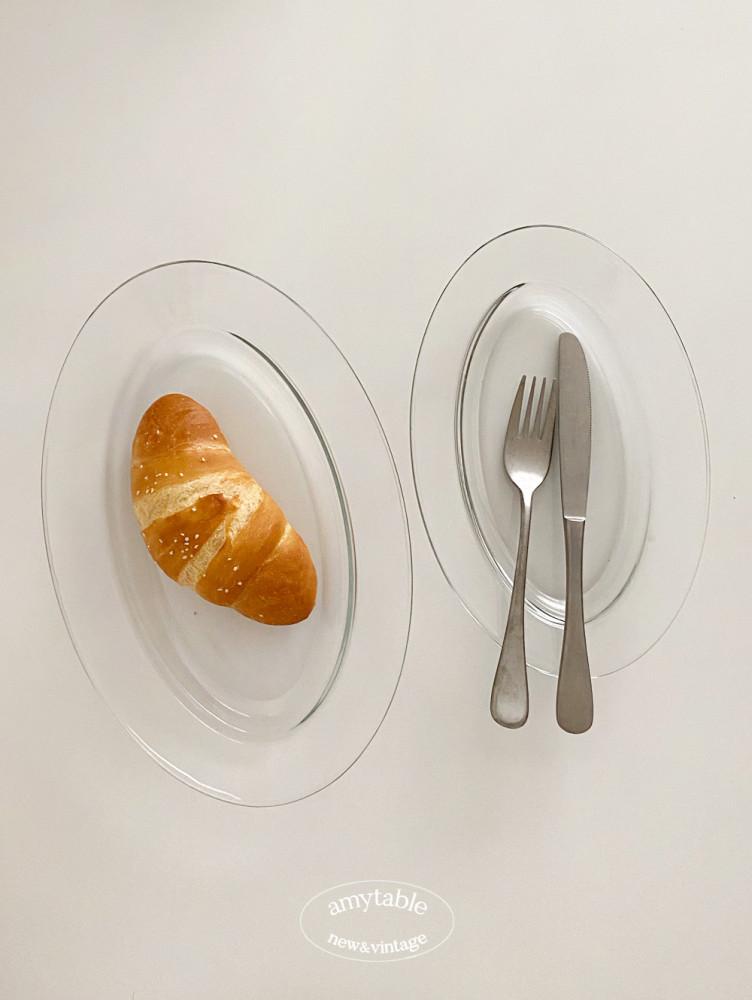 (에이미테이블) 홈카페 투명 오벌 플레이트 접시