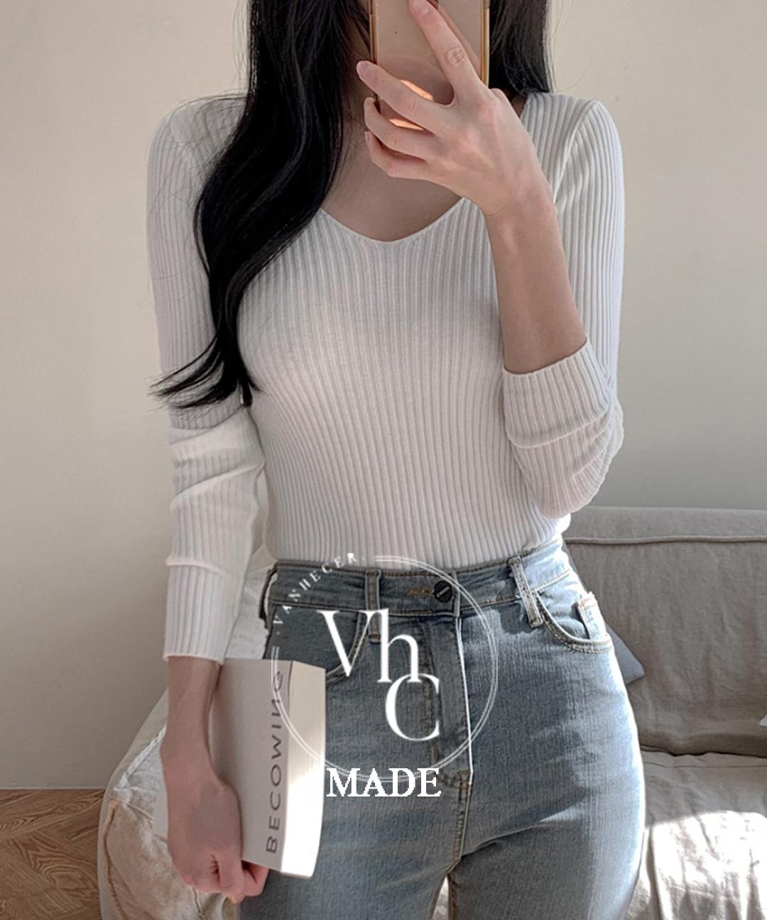 반해써 반해MADE; [9color] 이너 정석템, 쫀득 골지 브이넥 긴팔 니트티셔츠 T#YW091