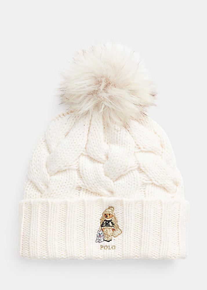 폴로랄프로렌 여성 폴로 베어 케이블 니트 폼-폼 비니 모자