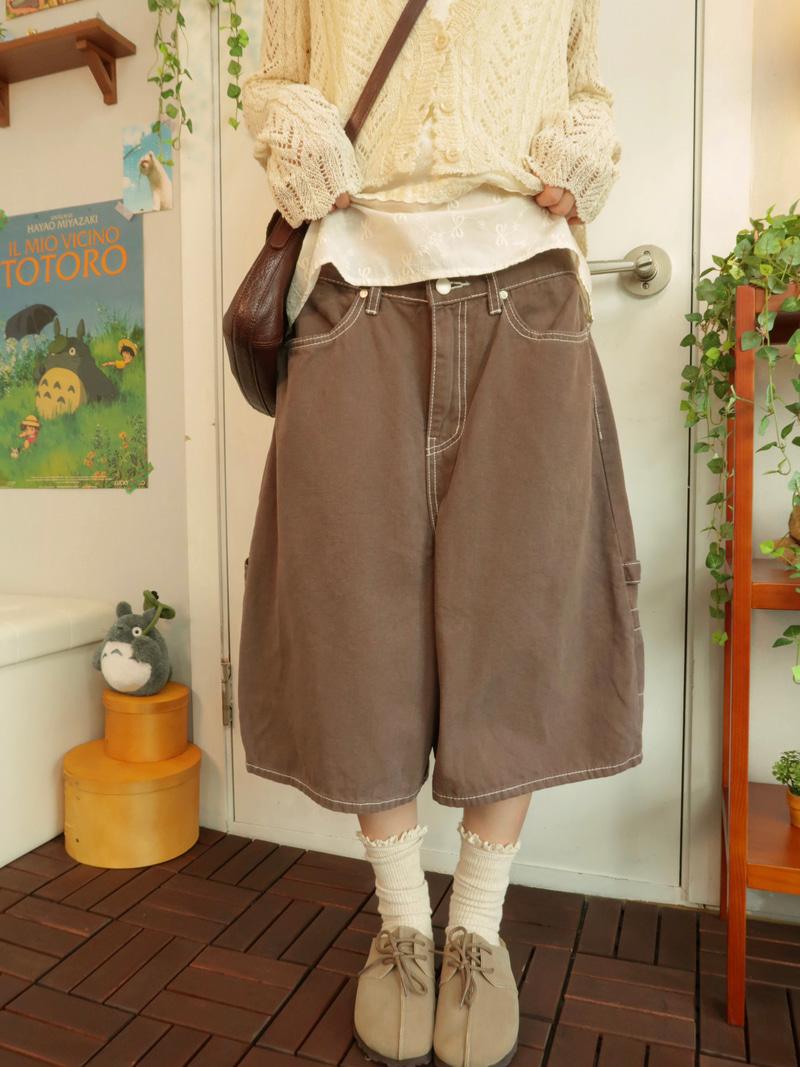 Stich bermuda pants ( brown )