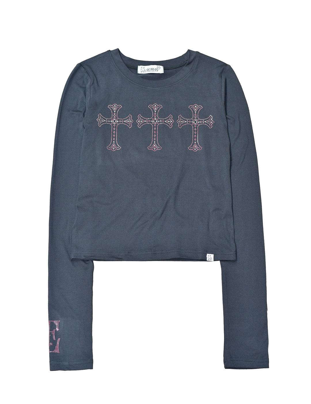 THE THREE CROSSES T-SHIRT [ CHARCOAL + PINK ]