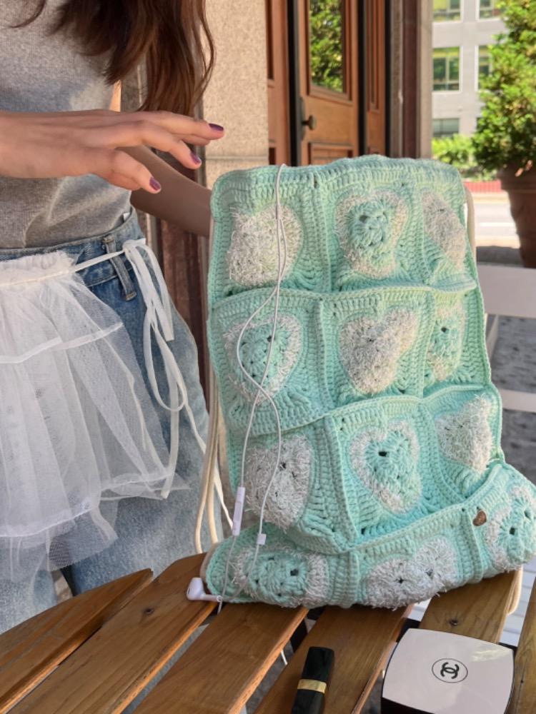 Heart crochet Gym sac / Mint