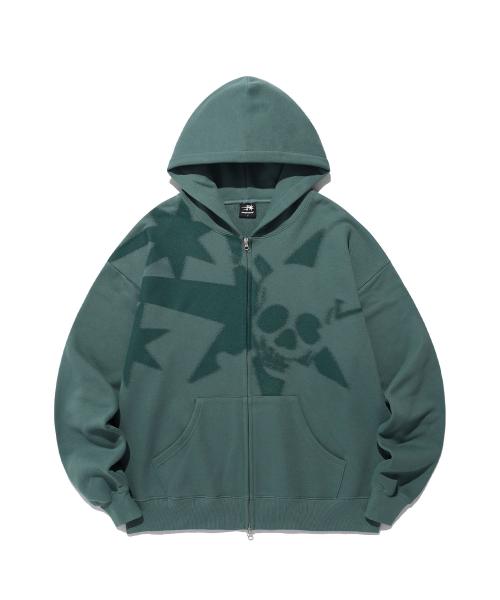 SPRAY SKULL 3STAR HOODIE ZIP UP_GREEN(NG2EFUM485A)