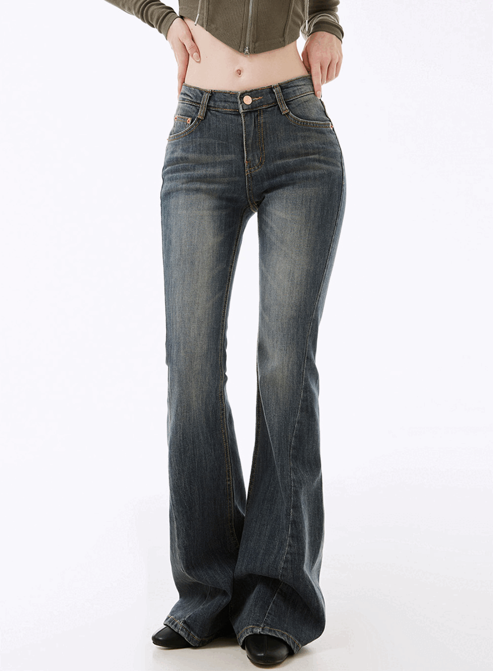 샤이니 워싱 부츠컷 데님팬츠