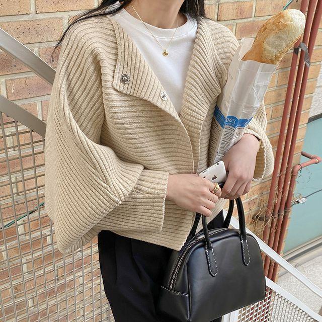 블랭킷 투웨이 골지 가디건 스냅 버튼 울50 루즈핏 세미 크롭 데일리 간절기 2COLOR_지니야_2