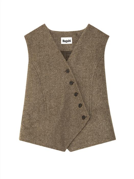 Diagonal Button Line Vest - Brown