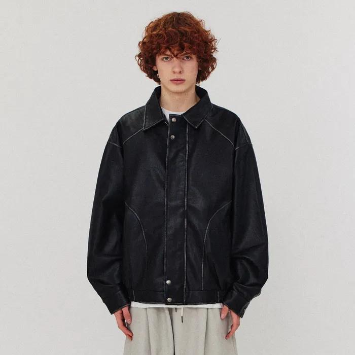 Vintage washed leather jumper_Black