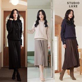 런칭가 79,900원)스튜디오럭스 캐시블렌드 후드 니트+플리츠 원피스