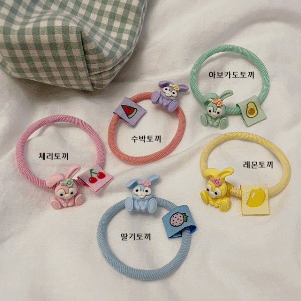 (1+1) (5 color) 상큼 토끼 컬러 머리끈