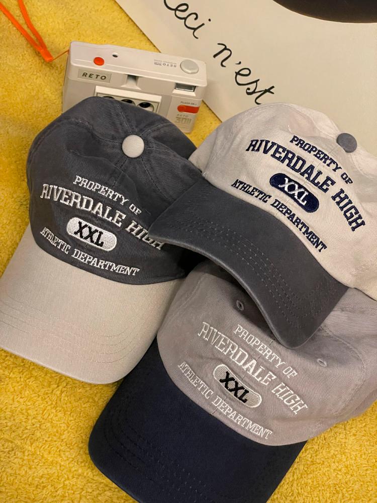 [어뮤즈링] 3color 리버 레터링 배색 야구모자 워싱 볼캡 베이지 그레이 다크그레이