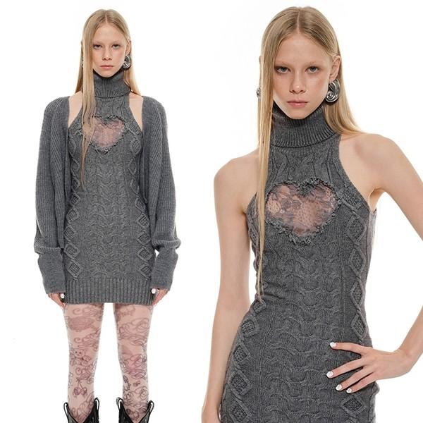 1JINNSTUDIO High-neck knit vest skirt