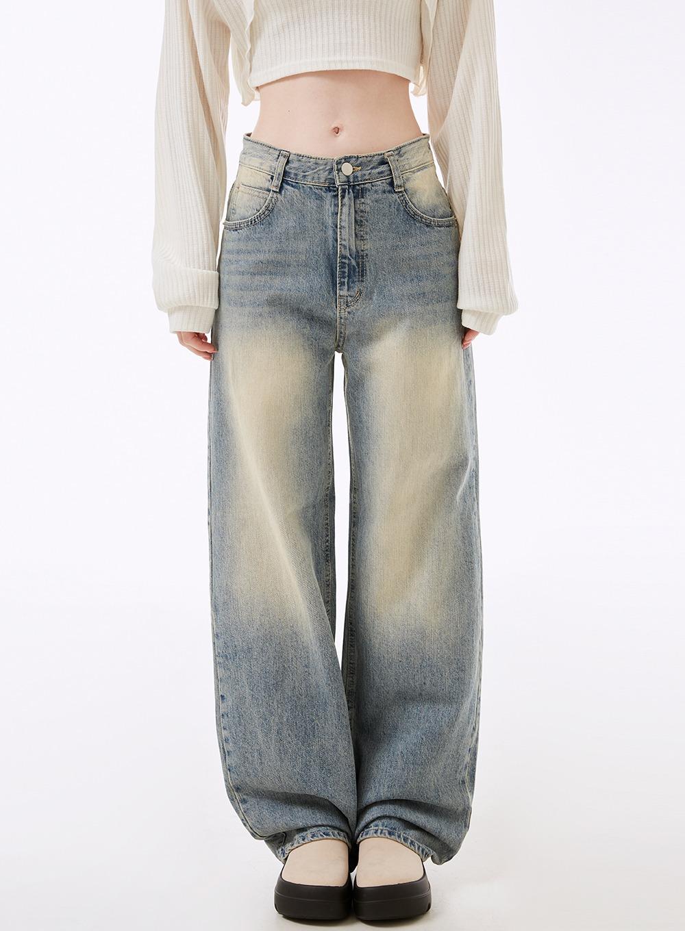 하우트 워싱 와이드 데님팬츠