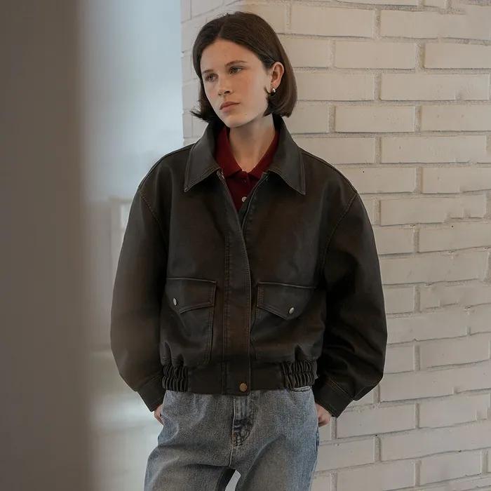 [당일출고] Pigment leather jumper_Brown
