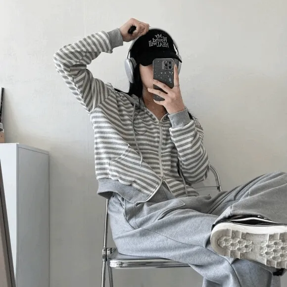 [ 투웨이 지퍼 / 2color ]  와플 단가라 후드집업