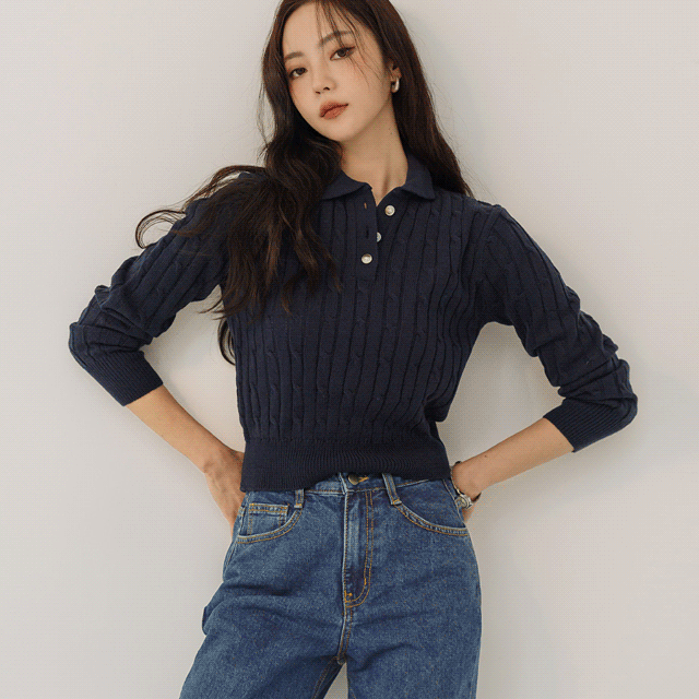 모뎀 케이블 버튼 카라 니트