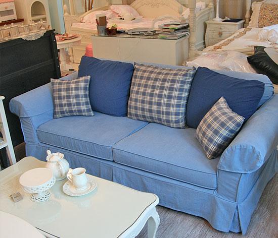 플로렌스 풀커버 3인 소파 블루체크 커버세탁 색상변경