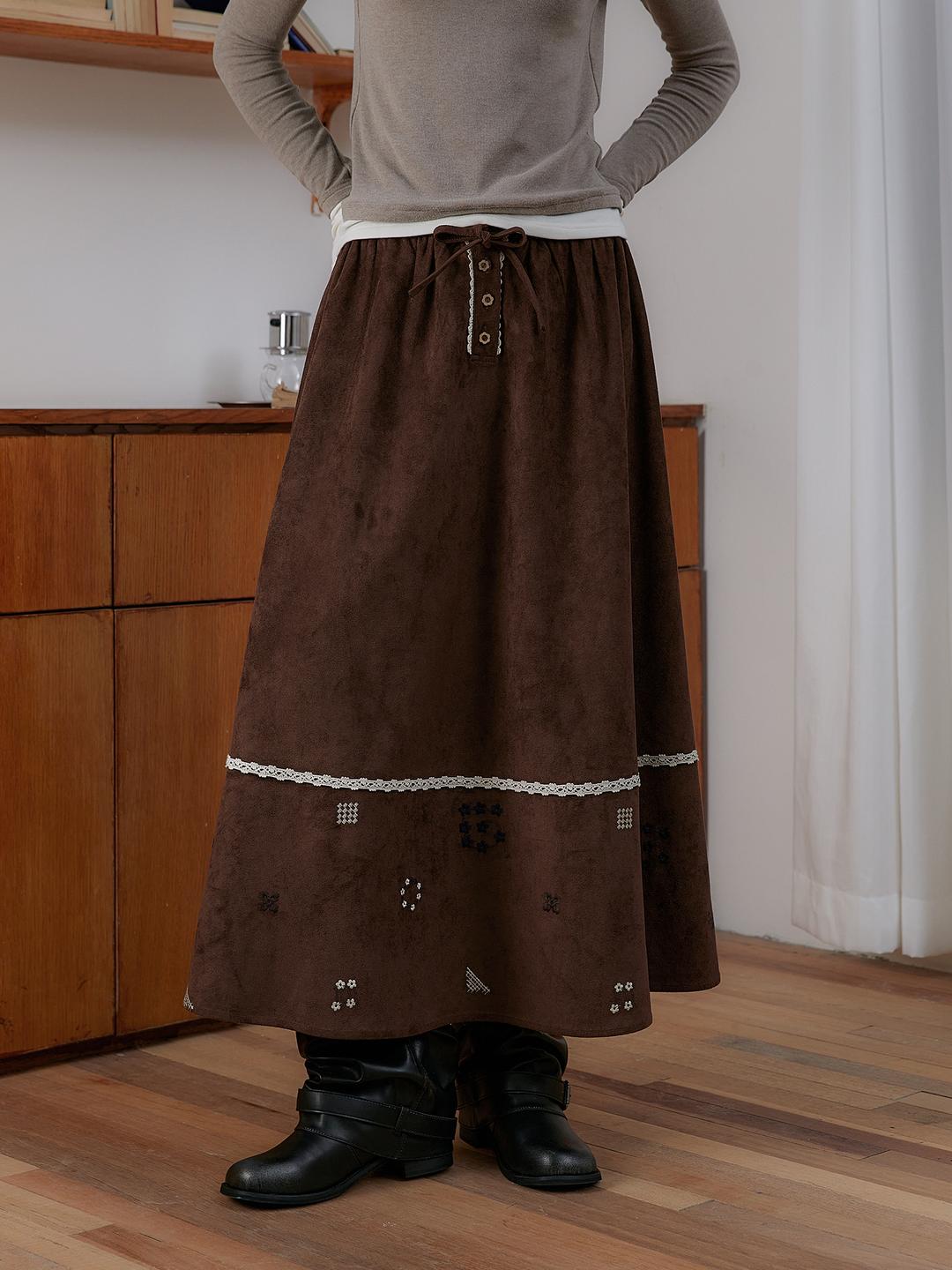 Amweird Lace Panel Long Skirt