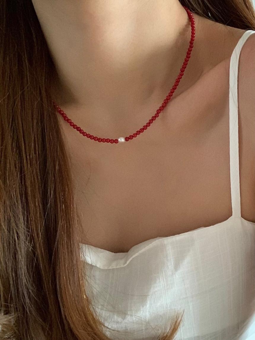 freshwater red pearl necklace(3mm)