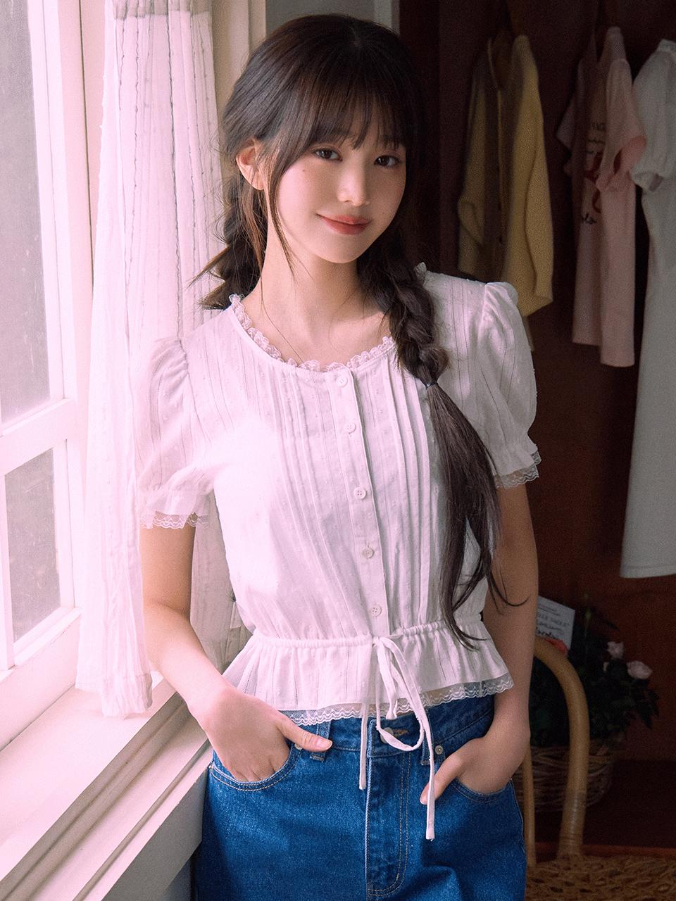 FRILL SHIRRING BLOUSE WHITE