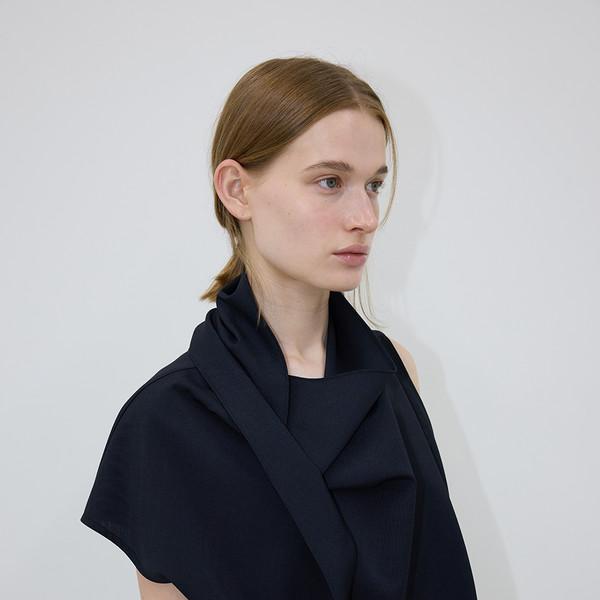 WOOL BLEND SCARF BLOUSE - INDIGO BLACK