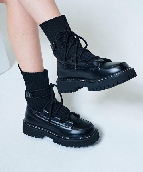 솔트앤초콜릿(SALT AND CHOCOLATE)  레이스업 청키솔 니트 삭스 부츠 412346016 (4cm/2colors) - 사이즈 & 후기 | 무신사