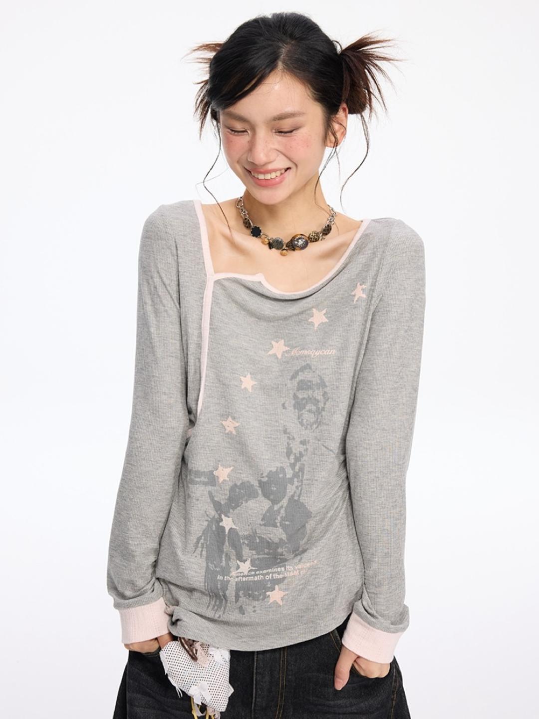 FOX LINE Star Patterned Wavy T-Shirt (2color)