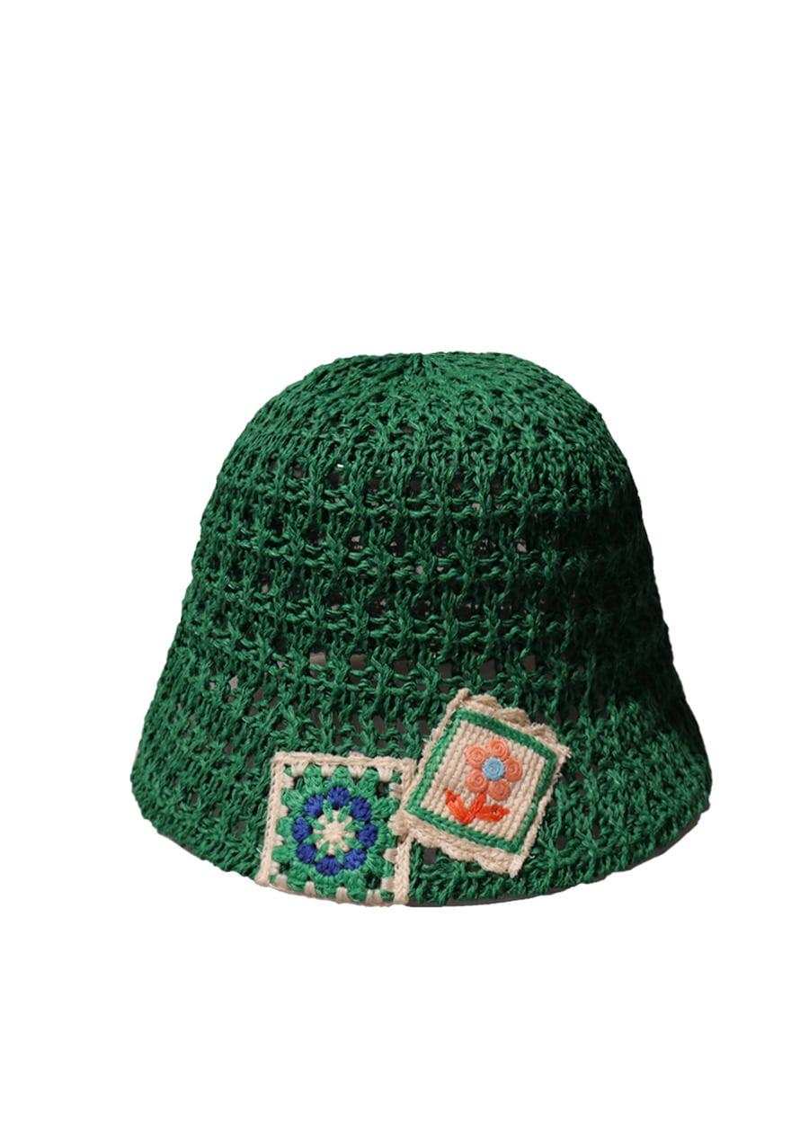 FLOWER NET GREEN BUCKET HAT