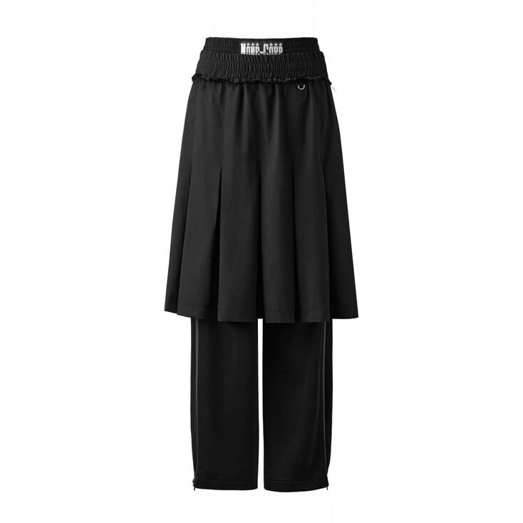 LAYERED SKIRT PANTS (BLACK-BLACK)