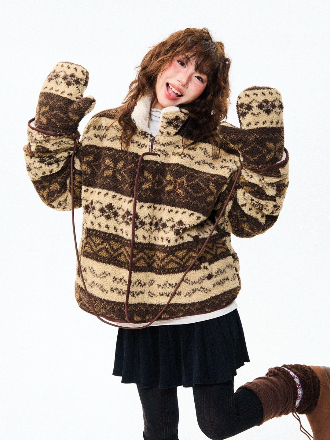 여성 겨울 양털 롱 루즈핏 보온 후드 아우터 레트로 스타일