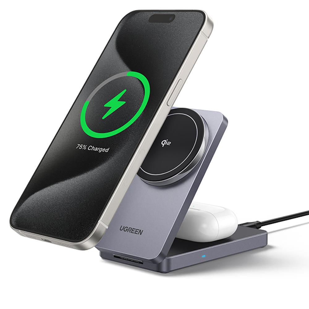 유그린 맥세이프 Qi2 무선 고속 폴더블 거치대 2in1 15W 충전기 W706