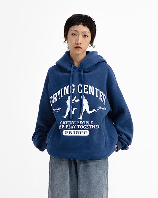 CRYINGCENTER 스포츠 그래픽 후드티 (다크블루)