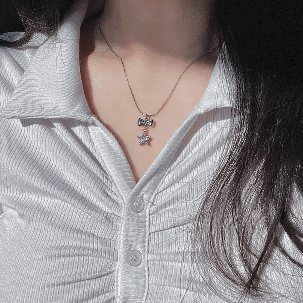 전체 써지컬스틸 리본 별 목걸이