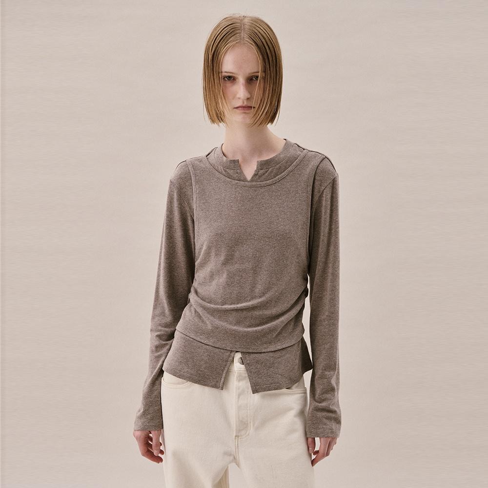 LAYERED JERSEY TOP_LIGHT BROWN MELANGE